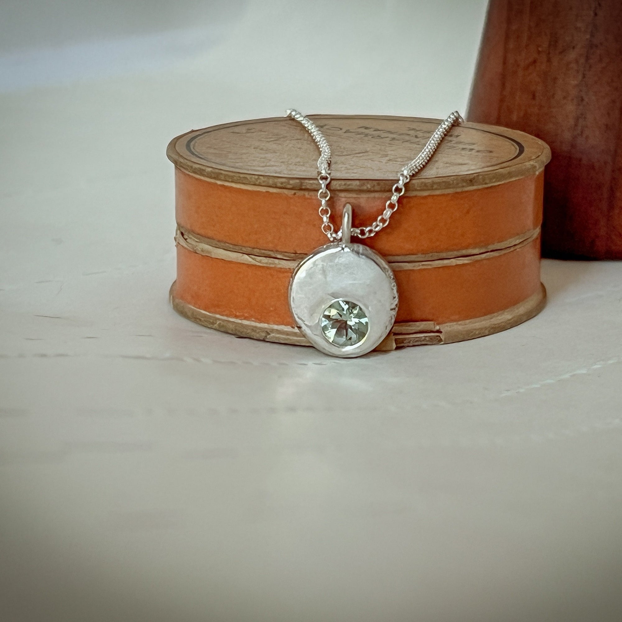 5mm Green Quartz Semi-Precious Stone in a recycled Sterling Silver settting