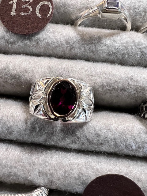 RING - Rhodalite Garnet 14k Gold Bezel/SS - Size 7 - Frank Goss