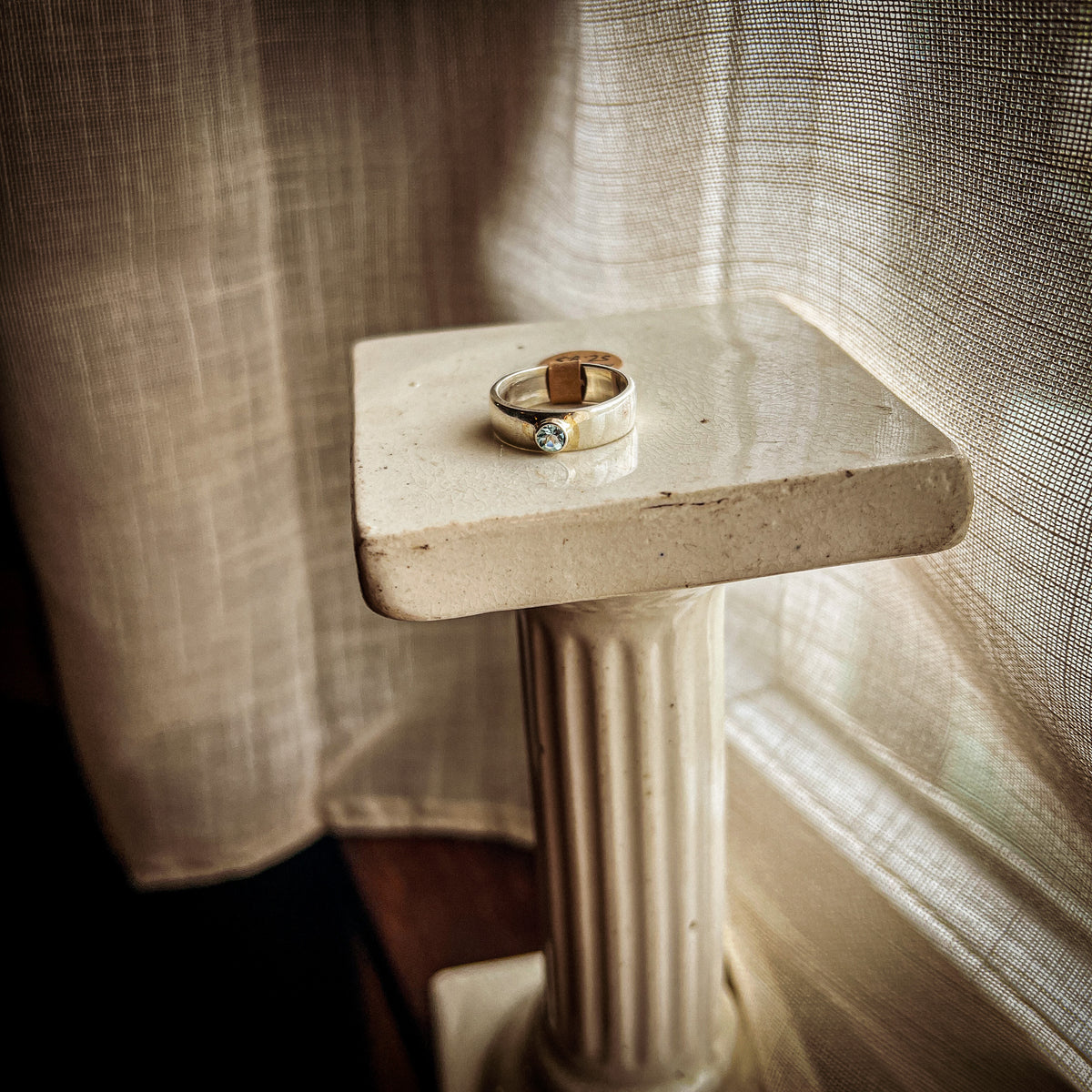 Aquamarine Sterling Silver Ring - Size 8.5